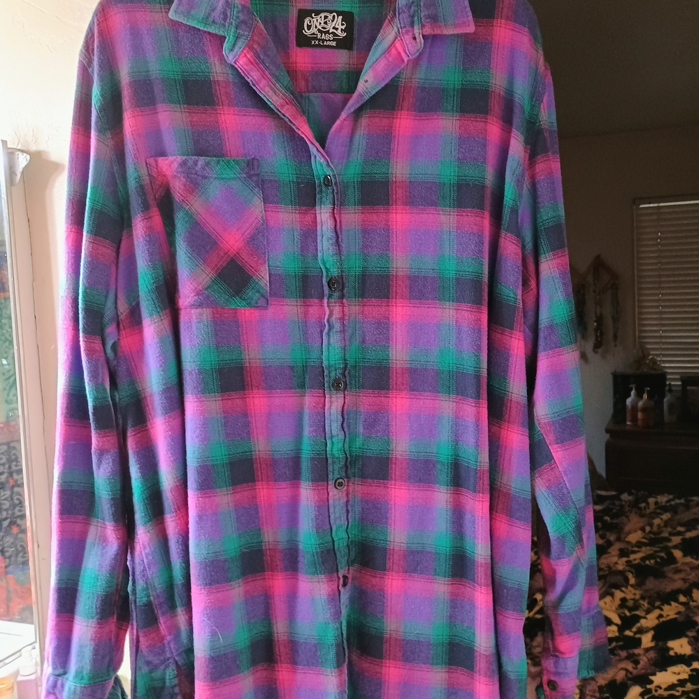 Plaid Button Down Shirt in Pink and Green